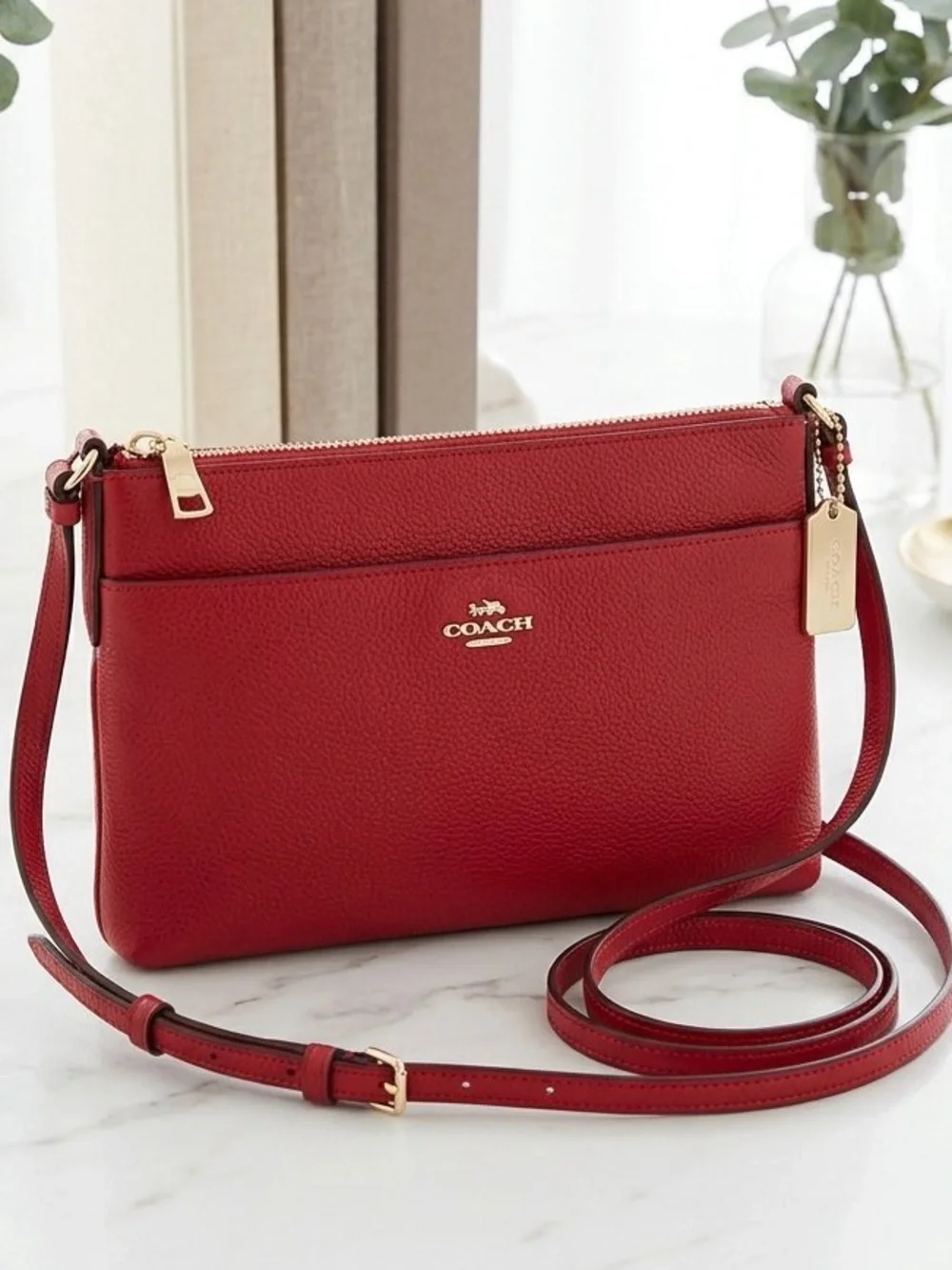 Coach Red Fabric-Lined Cosmetic Pouch/Crossbody and Wallet